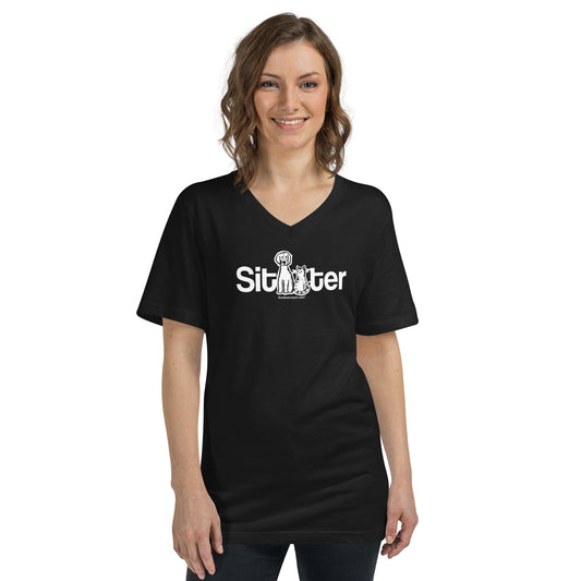 Unisex Short Sleeve Sitter V-Neck T-Shirt